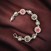 Vintage Floral Silver-Tone Bracelet – Ethnic Jewelry for Women