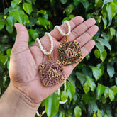 Pearl Beaded Calligraphy Pendant – Zircon-Studded Allah (اللّٰہ) Necklace in Green & Pink