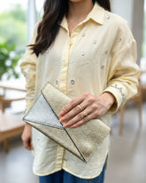 Vintage Metallic Gold & Silver Clutch – Asymmetrical Evening Purse