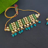 Neel Mehar Kundan Choker Set - Traditional Elegance in Green & Gold