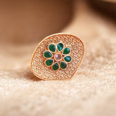 Royal Rajwadi Green Stone Ring – Antique Gold Finish