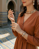 Turkish Heritage Stone-Studded Mother of Pearl Necklace Set – Earrings, Bracelet & Ring