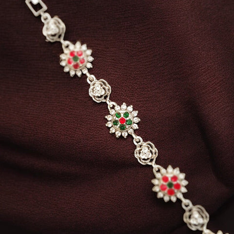 Vintage Floral Silver-Tone Bracelet – Ethnic Jewelry for Women