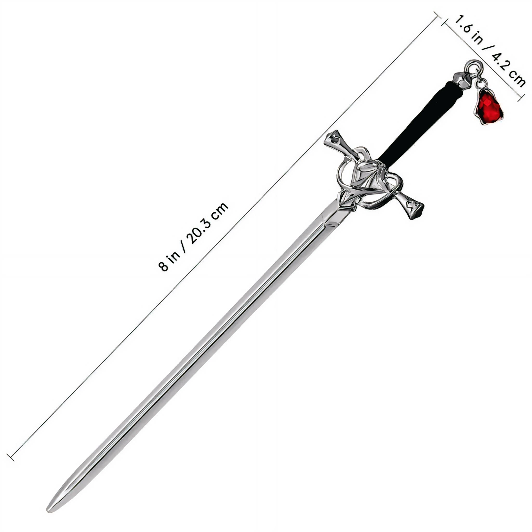 Sword Style Hairpin with Red Crystal Charm – Novelty Hair Accessory for Women