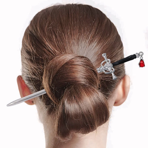 Sword Style Hairpin with Red Crystal Charm – Novelty Hair Accessory for Women
