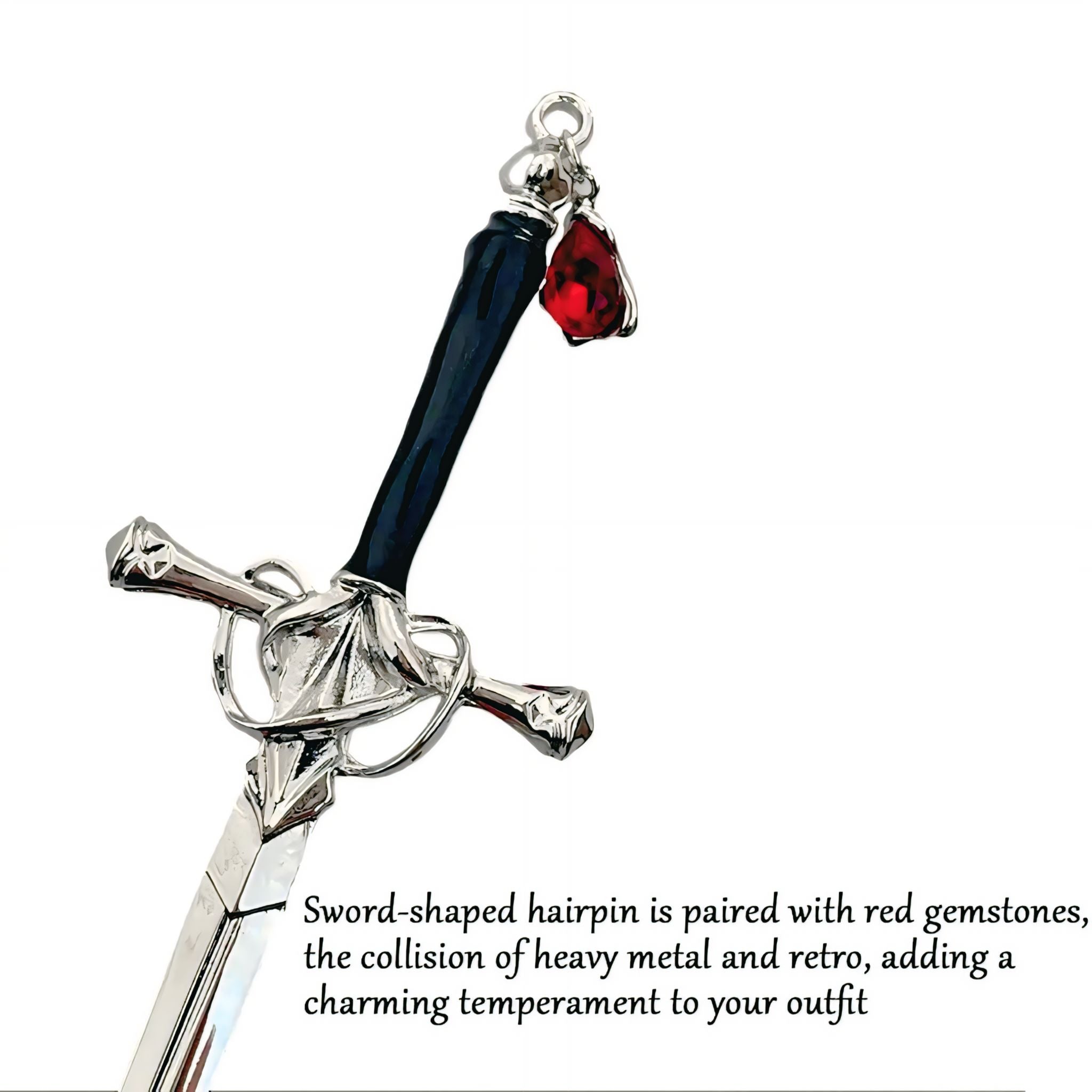 Sword Style Hairpin with Red Crystal Charm – Novelty Hair Accessory for Women