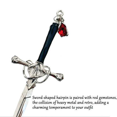 Sword Style Hairpin with Red Crystal Charm – Novelty Hair Accessory for Women
