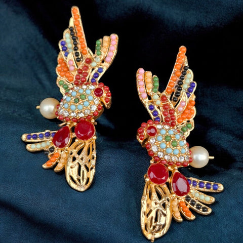 Vibrant Paradise Parrot Earrings – Crystal Embellished Statement Jewelry for Women