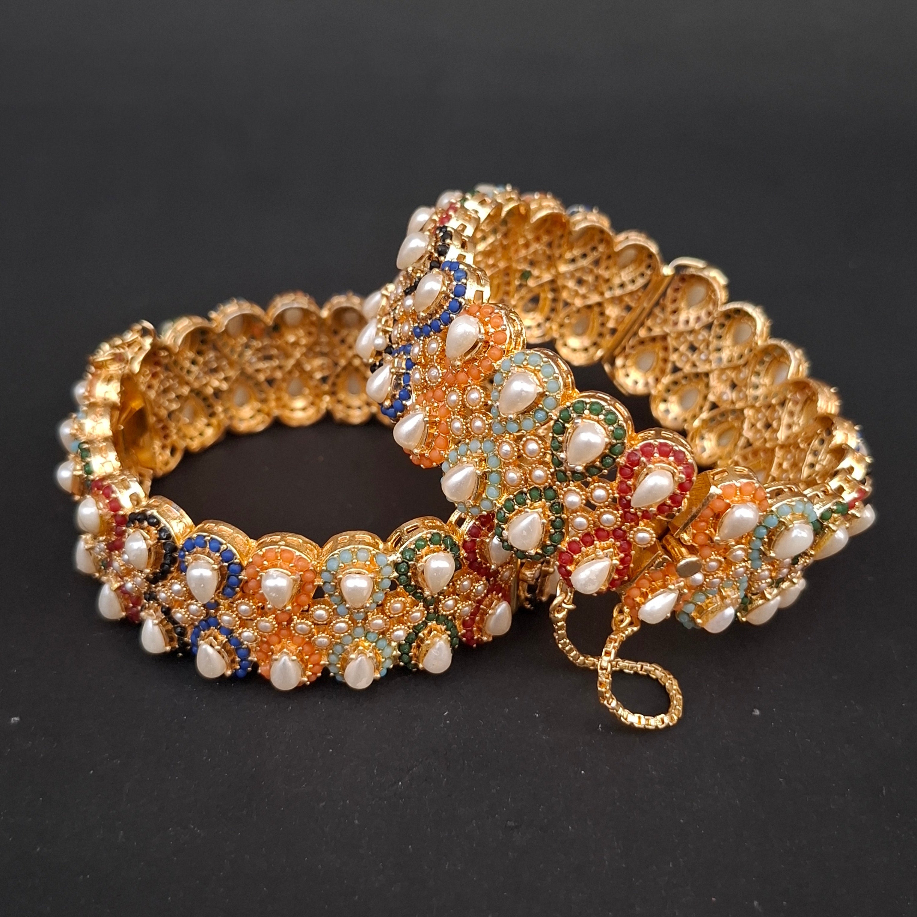 Noor Nauratan Kundan Bangles – Multicolor Bridal Jewelry (Size 2.6" Openable)