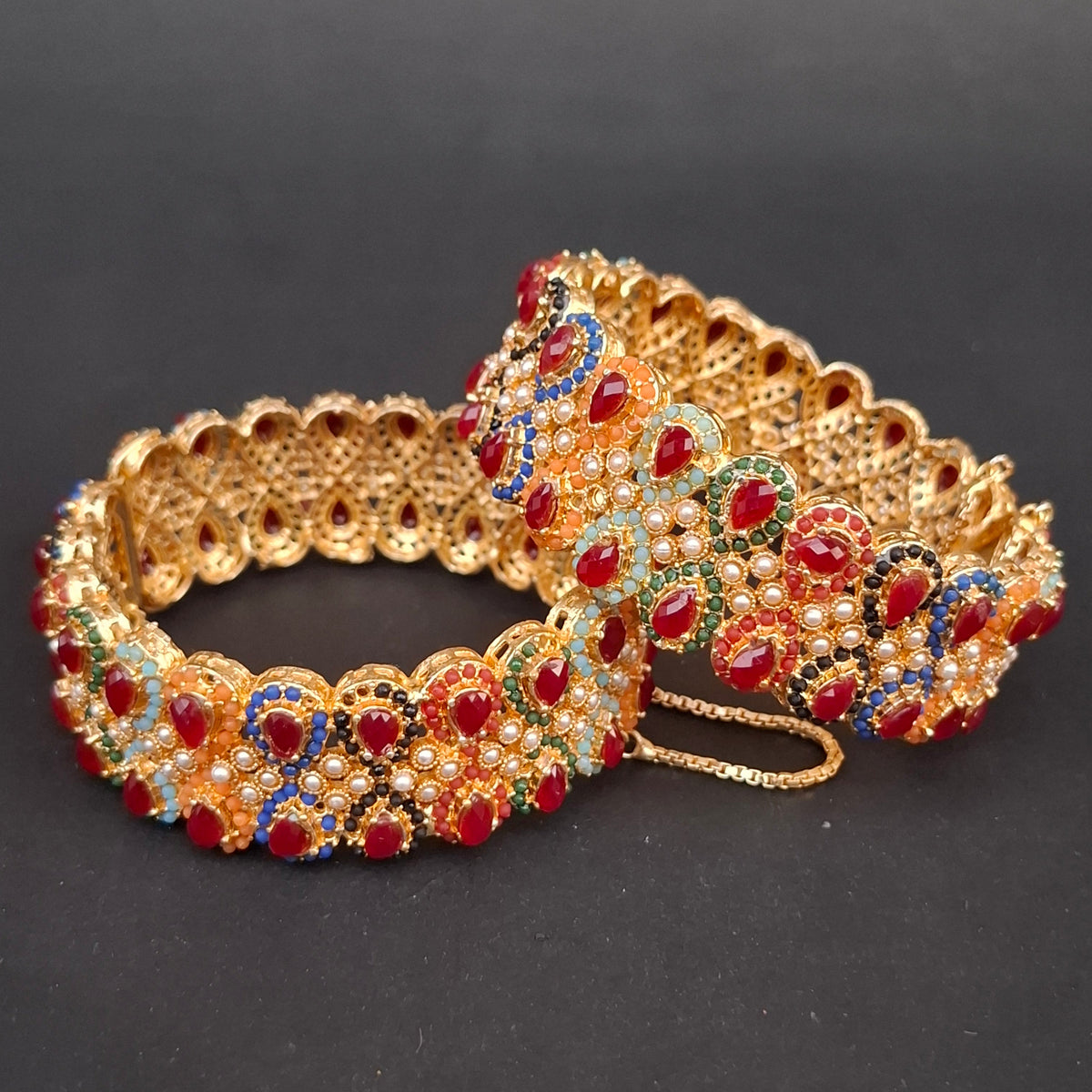 Noor Nauratan Kundan Bangles – Multicolor Bridal Jewelry (Size 2.6" Openable)