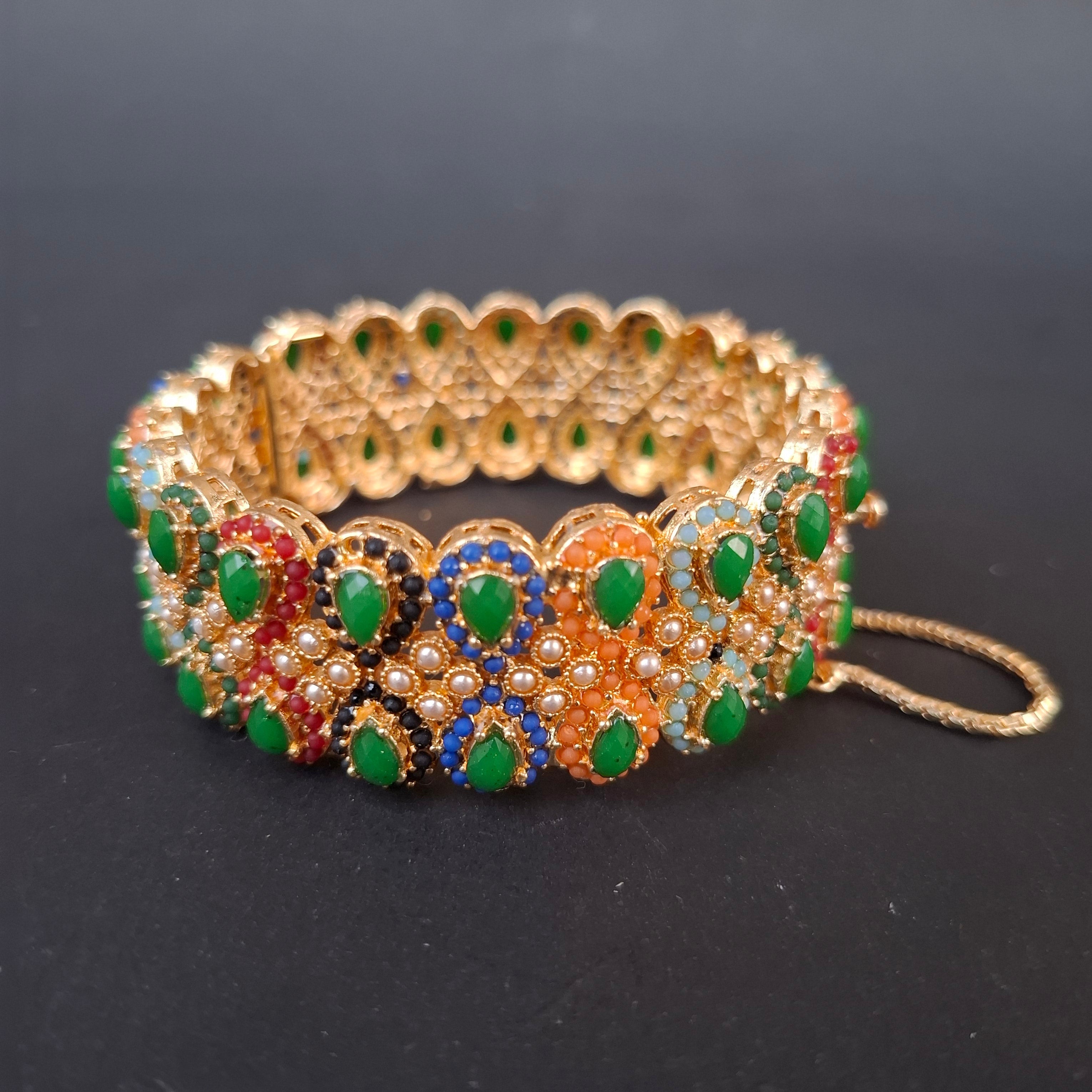 Noor Nauratan Kundan Bangles – Multicolor Bridal Jewelry (Size 2.6" Openable)