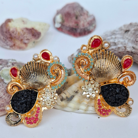 Shell Bloom Drop Earrings – Gold Tone | Party Wear Statement Jewelry