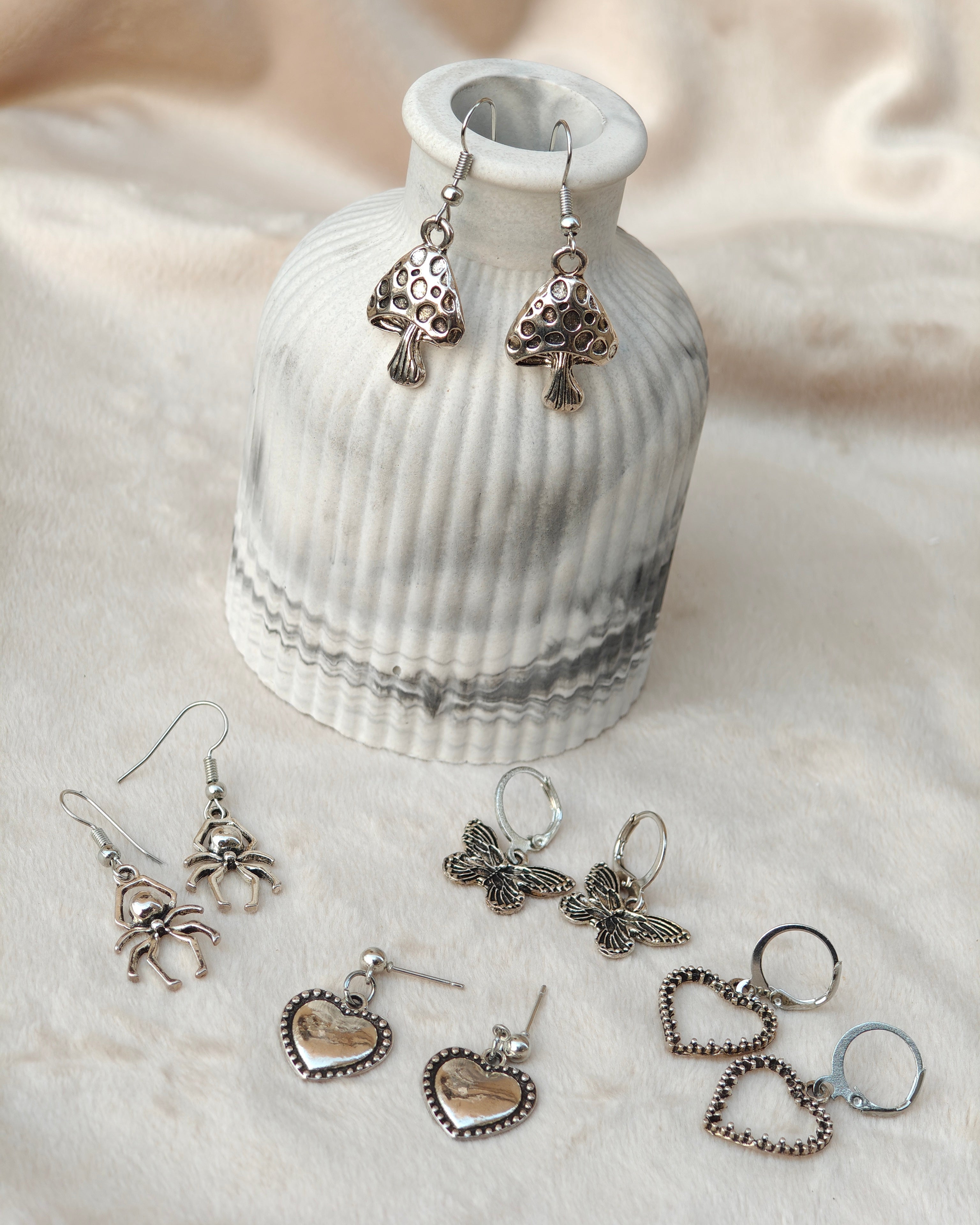 5-piece gothic earrings collection with five unique silver-tone designs