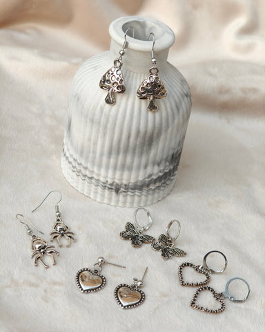 5-piece gothic earrings collection with five unique silver-tone designs