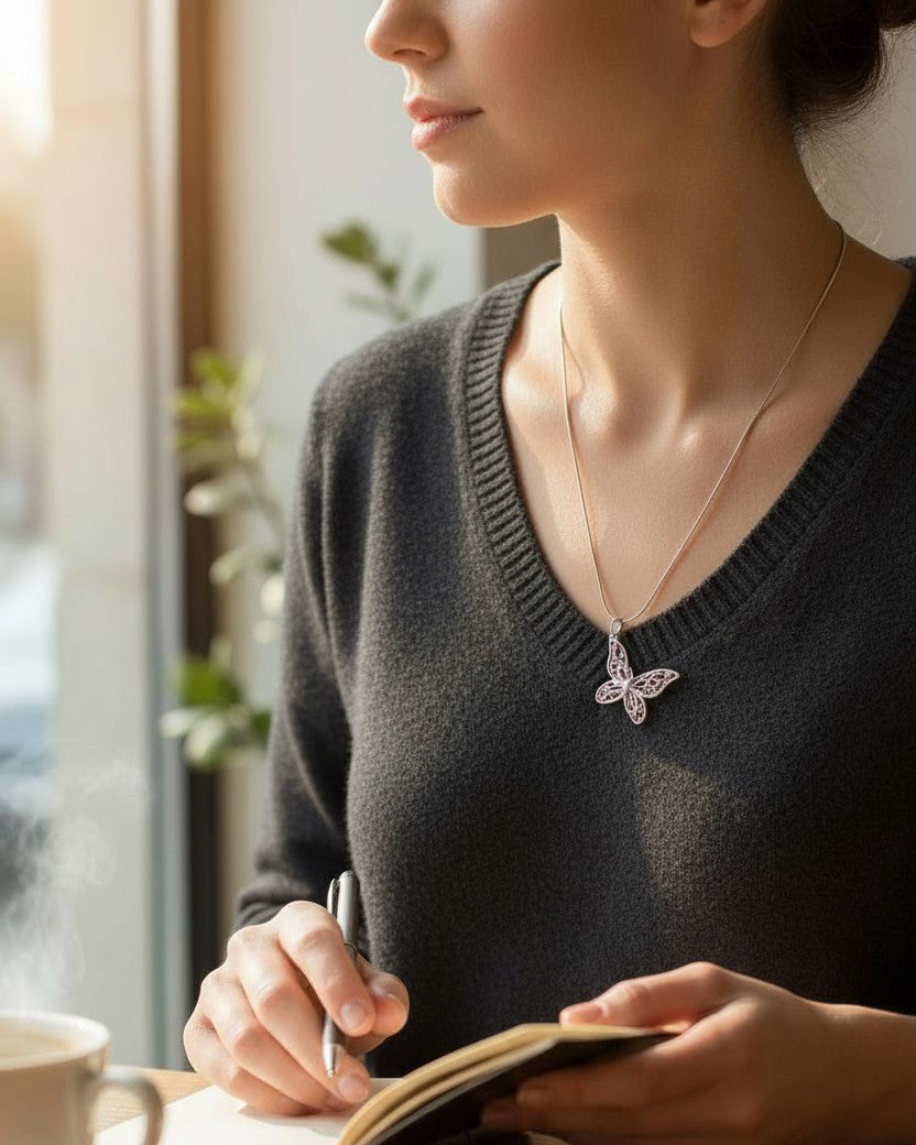 Filigree Butterfly 925 Sterling Silver Necklace
