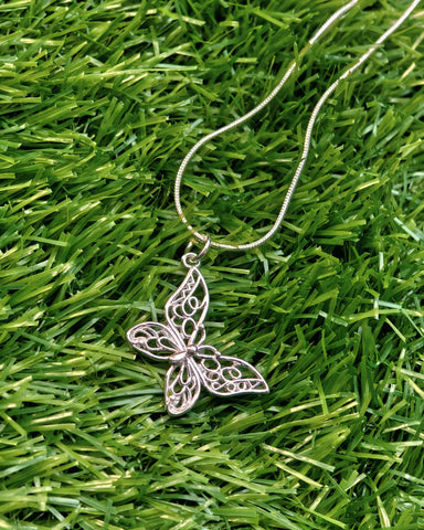 Filigree Butterfly 925 Sterling Silver Necklace