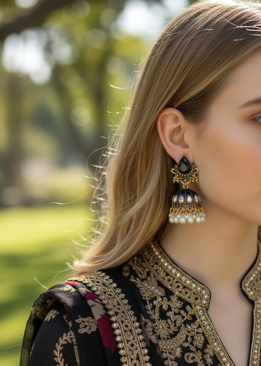 Ayla Black & Gold Pearl Jhumka