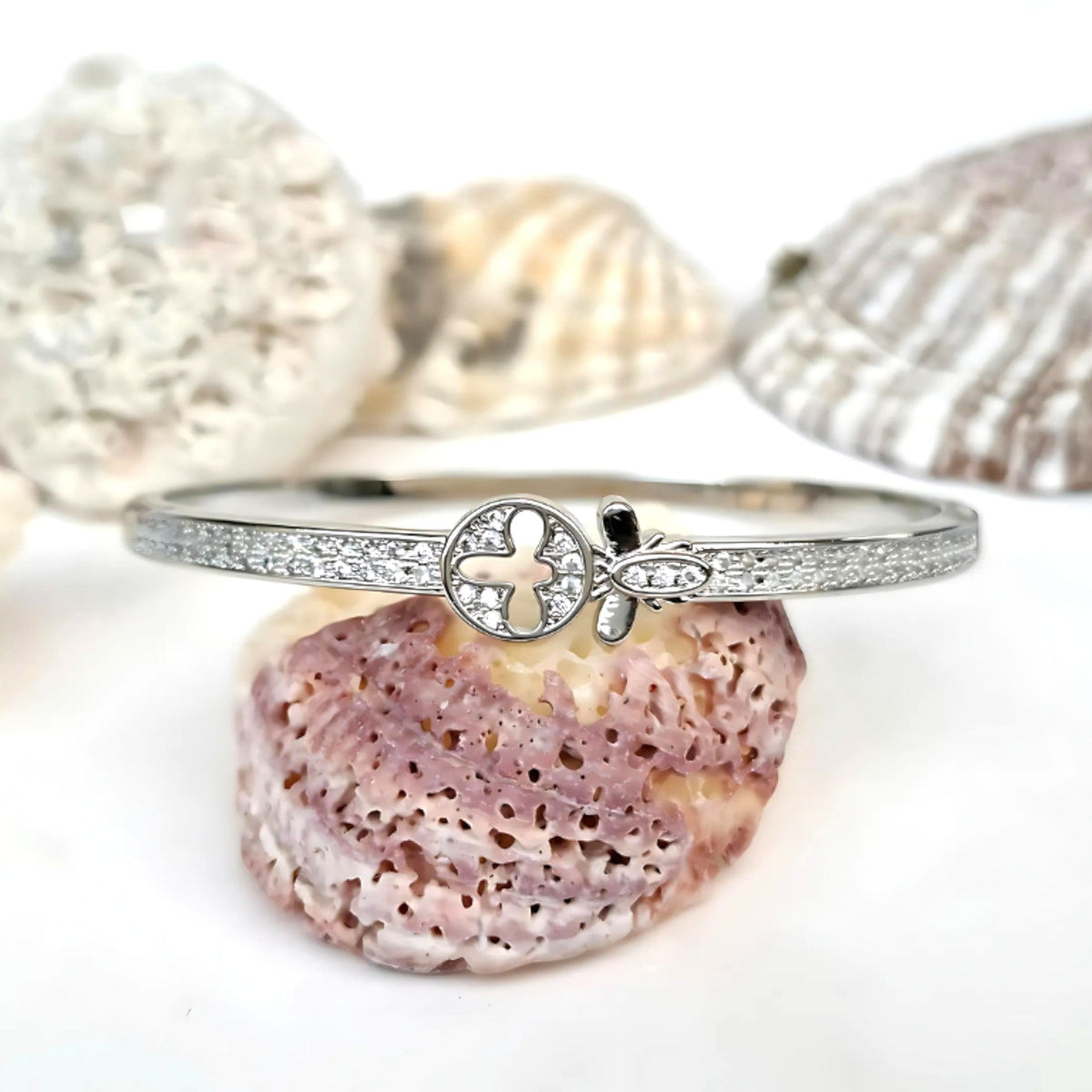 Bee Charm Bangle Bracelet | Silver Tone Stainless Steel Jewelry for Women