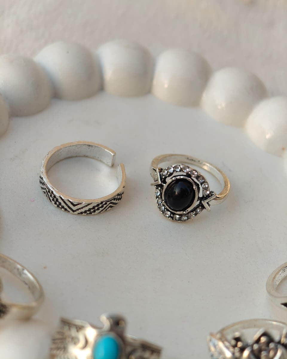 Turquoise boho rings with intricate vintage designs