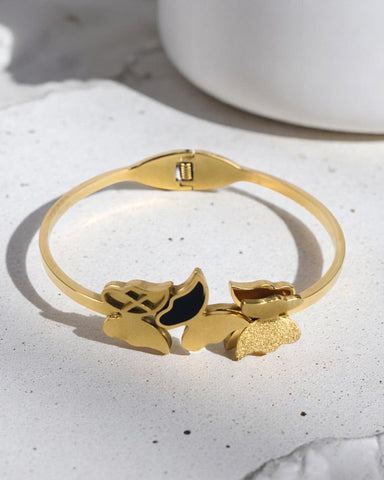 Golden Butterfly Charm Bangle – Gold Tone Stainless Steel Bracelet for Women