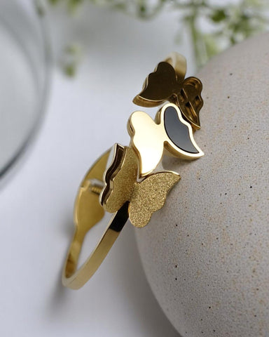 Golden Butterfly Charm Bangle – Gold Tone Stainless Steel Bracelet for Women