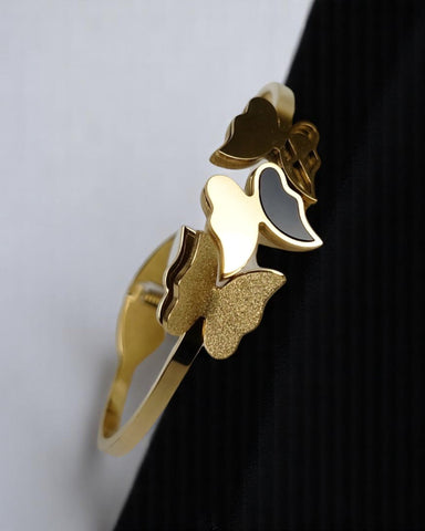 Golden Butterfly Charm Bangle – Gold Tone Stainless Steel Bracelet for Women