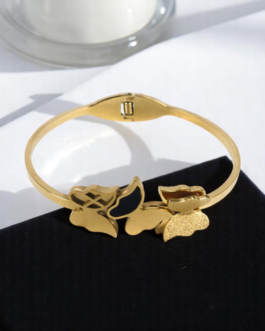 Golden Butterfly Charm Bangle – Gold Tone Stainless Steel Bracelet for Women