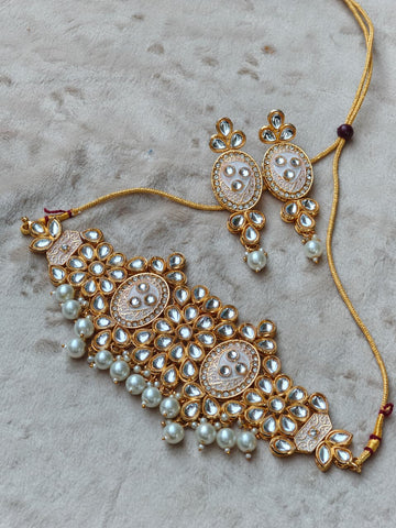 Esha Kundan Meenakari Choker Set – Pearl Bridal Choker with Earrings | Wedding Jewelry Pakistan