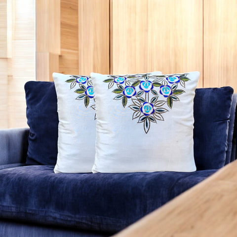 Embroidered Bloom Cushion Covers (Set of 2)