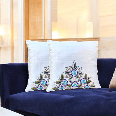 Embroidered Bloom Cushion Covers (Set of 2)