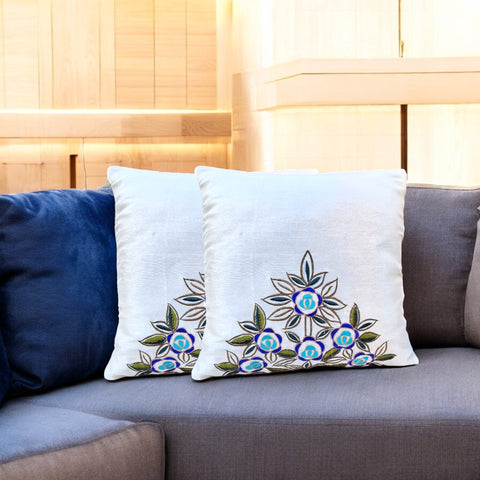 Embroidered Bloom Cushion Covers (Set of 2)