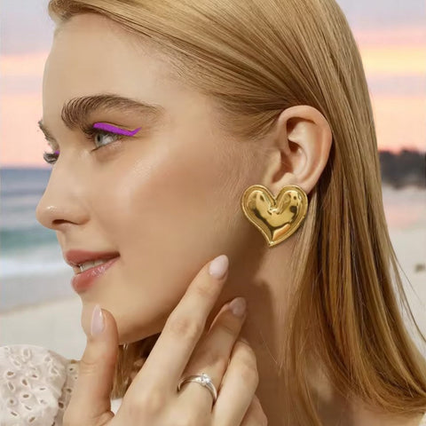 Mirror Shine Puffy Heart Studs – Silver & Gold Edition