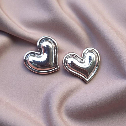 Mirror Shine Puffy Heart Studs – Silver & Gold Edition