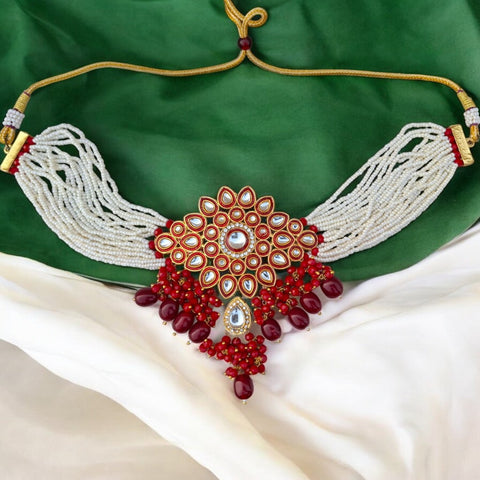 Regal Ruby & Pearl Kundan Bridal/Festive Jewelry Set