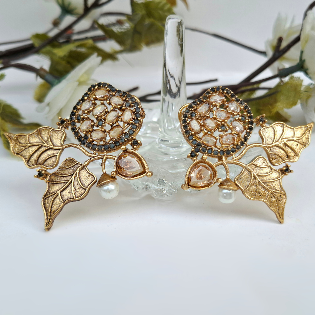 Glamour Leaf Earrings (Goldish) – Timeless Elegance