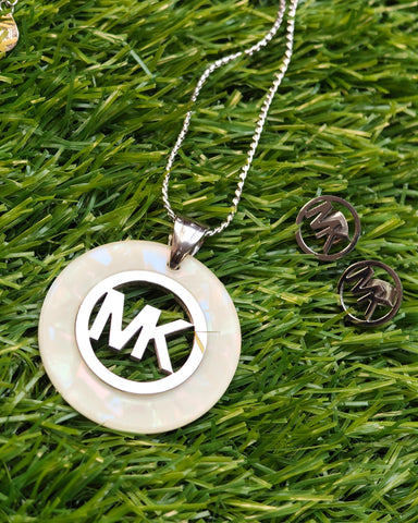 Luxe MK Charm Jewelry Set – Stainless Steel Bracelet, Pendant & Earrings