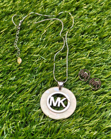 Luxe MK Charm Jewelry Set – Stainless Steel Bracelet, Pendant & Earrings