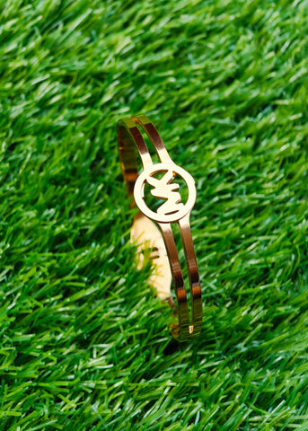 Luxe MK Style Stainless Steel Bangle – Elegant Gold-Tone Bracelet for Women