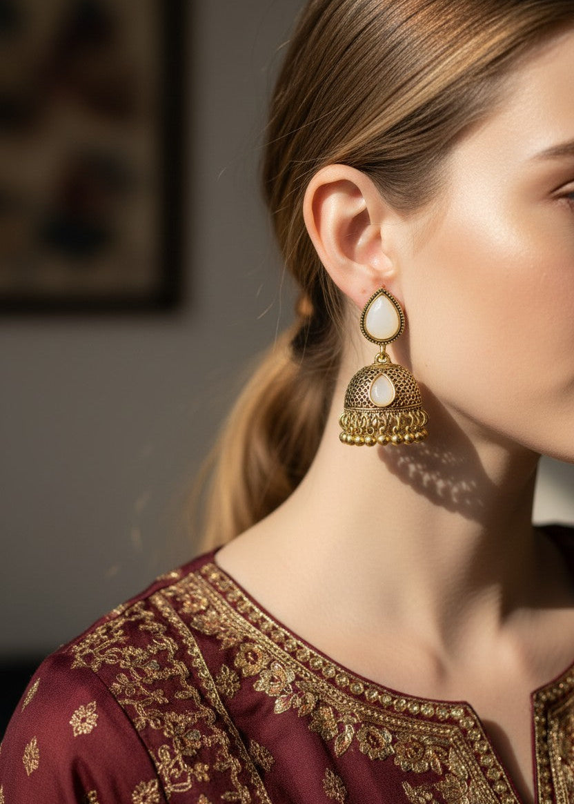 Nazneen Gold Pearl Jhumka