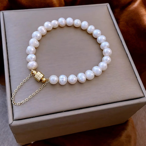 14K Gold-Filled Freshwater Pearl Bracelet | Magnetic Clasp | Women's Luxury Jewelry