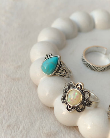Boho floral and lotus statement rings for women