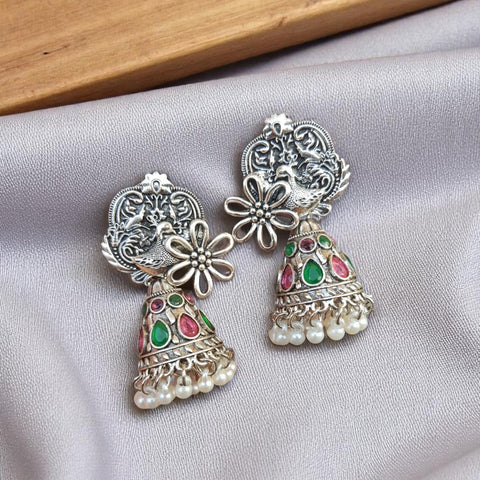 Oxidized Peacock Meenakari Jhumka