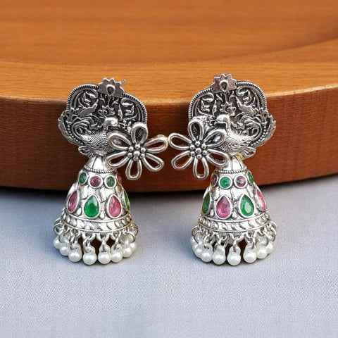 Oxidized Peacock Meenakari Jhumka