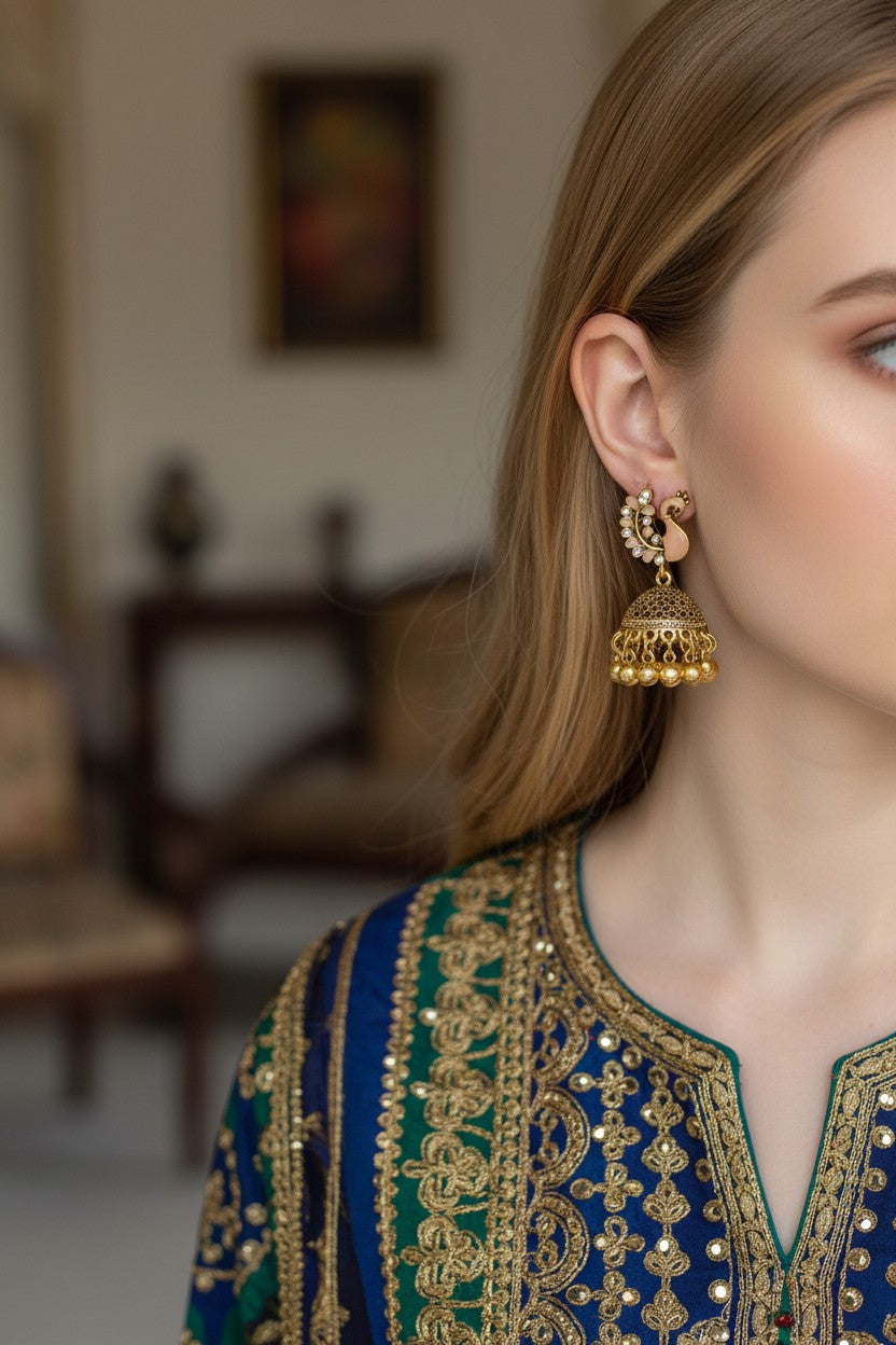 Peacock Jhumkas For Women/Girls