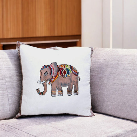 Hand-Painted Elephant Cushion