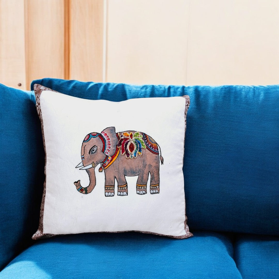 Hand-Painted Elephant Cushion