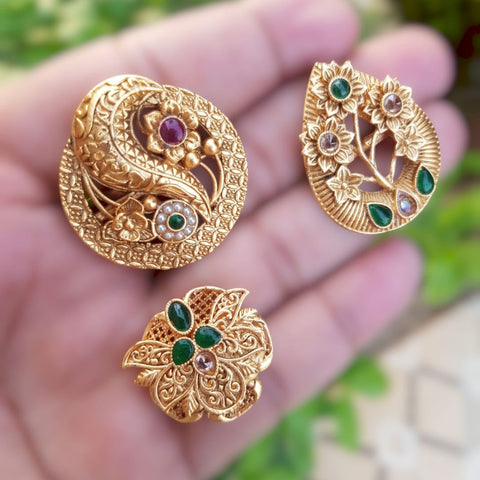 Royal Rajwadi Rings – Antique Gold Finish | Adjustable Traditional Finger Rings