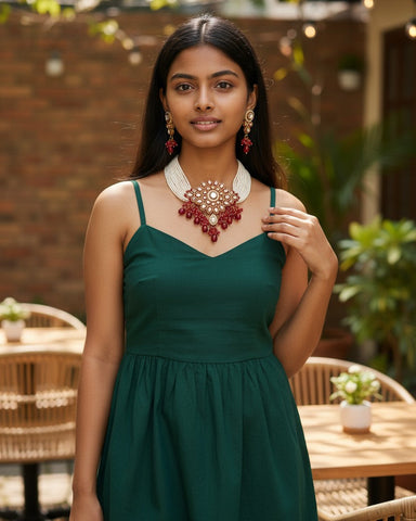 Regal Ruby & Pearl Kundan Jewelry Set –Timeless Royal Elegance