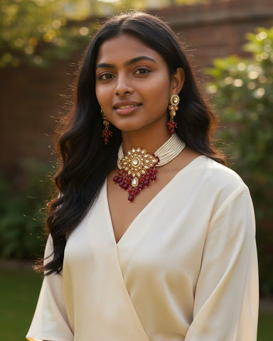 Regal Ruby & Pearl Kundan Jewelry Set –Timeless Royal Elegance