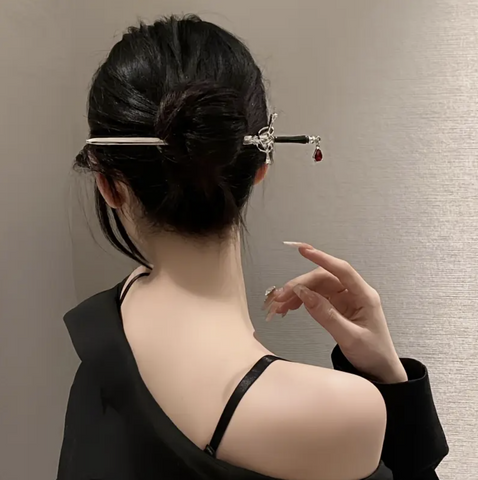 Sword Style Hairpin with Red Crystal Charm – Novelty Hair Accessory for Women